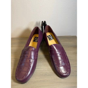 AJ Valenci purple penny loafers crocodile-embossed leather upper size 11